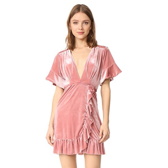 pink velvet wrap dress